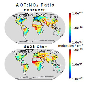 Global satellite analysis of the relation between aerosols and short-lived trace gases