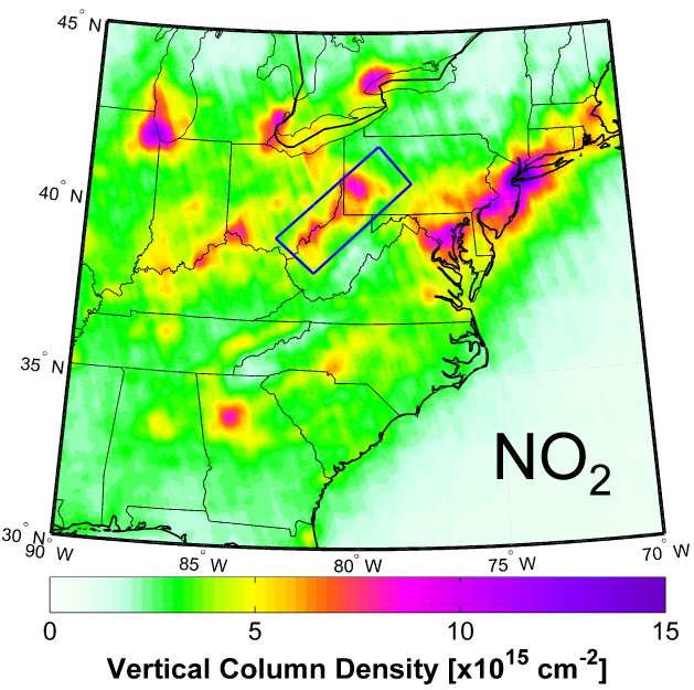 NO2 Ohio River valley and PA Vertical Column Density