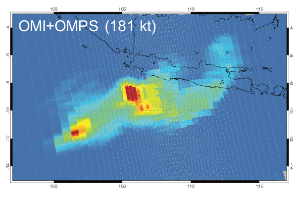 An integrated SO2 map of  volcanic plume 