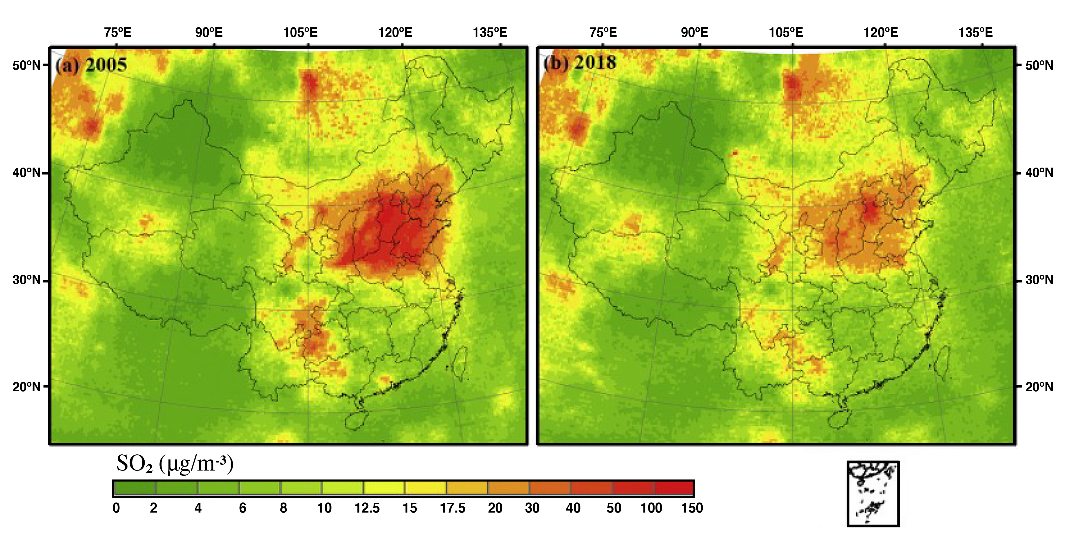 Spatial distribution of the OMI-derived ground-level SO2 concentration 