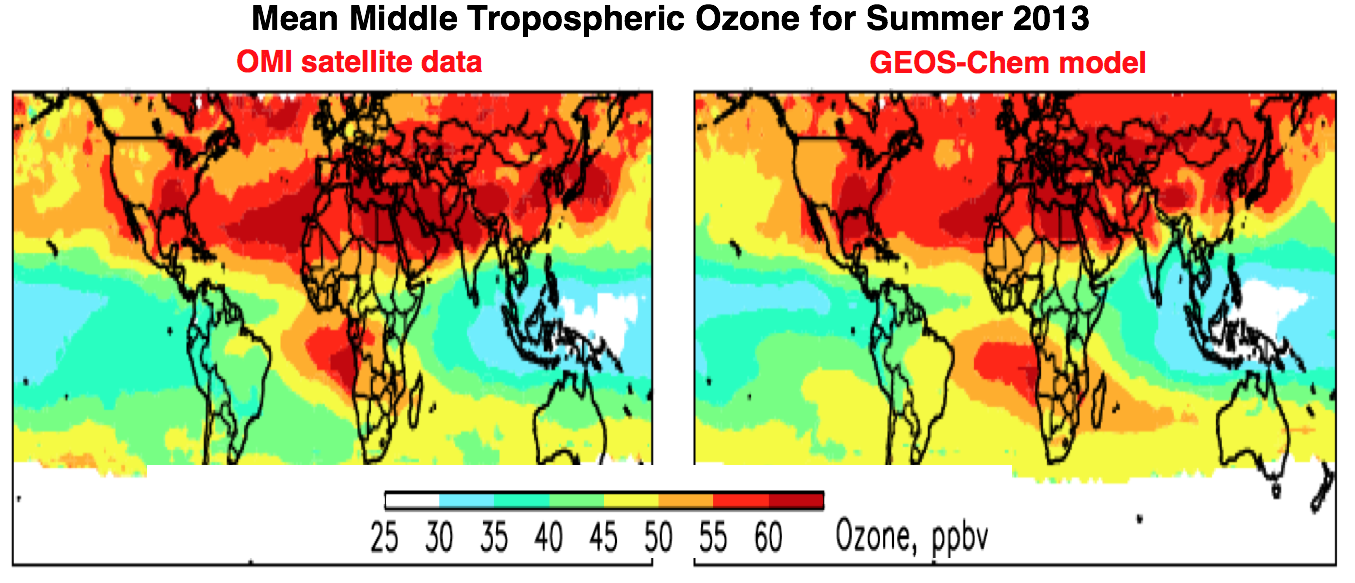 Mean Middle Tropospheric Ozone for Summer 2013 