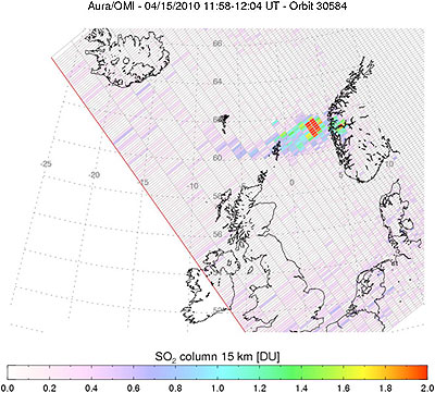 OMI's images of Iceland eruption,  SO2 is relatively low