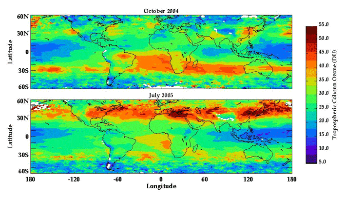 figure 4 : October 2004 & July 2005 Tropospheric Ozone measurements